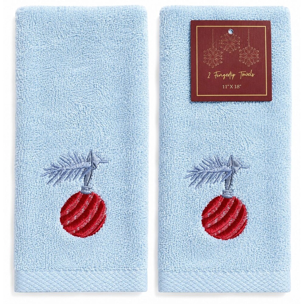 Avanti Christmas Ball Ornament Fingertip Towels Embroidered Holiday Set of 2